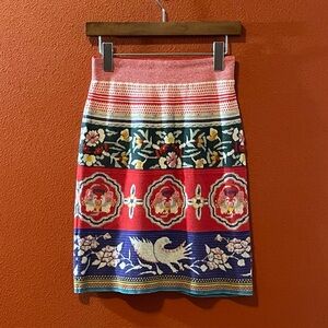 MOTH Anthropologie Women’s Chava Folk Bird Floral Boho Art‎ To Wear Pencil Skirt